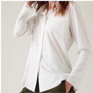 Athleta Urbanite Button Down Shirt Featherweight Stretch White Size Small